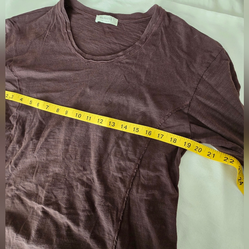 Mododoc Peplum Back Top Small Brown Soft Knit Minimalist Casual Swing Tee - Picture 5 of 10